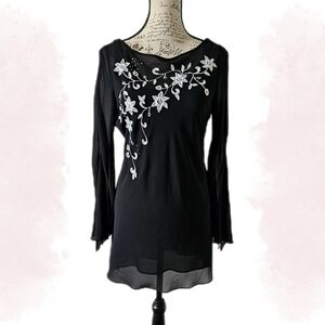 Vintage Y2K JS Collections Black Tunic Dress w/ Slip & Bell Sleeves